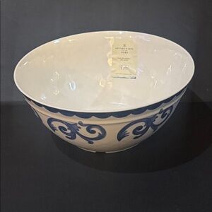 ARTISAN DE LUXE HOME Blue Rose Scroll Large Serving Bowl - Blue/White -10.25"x5"